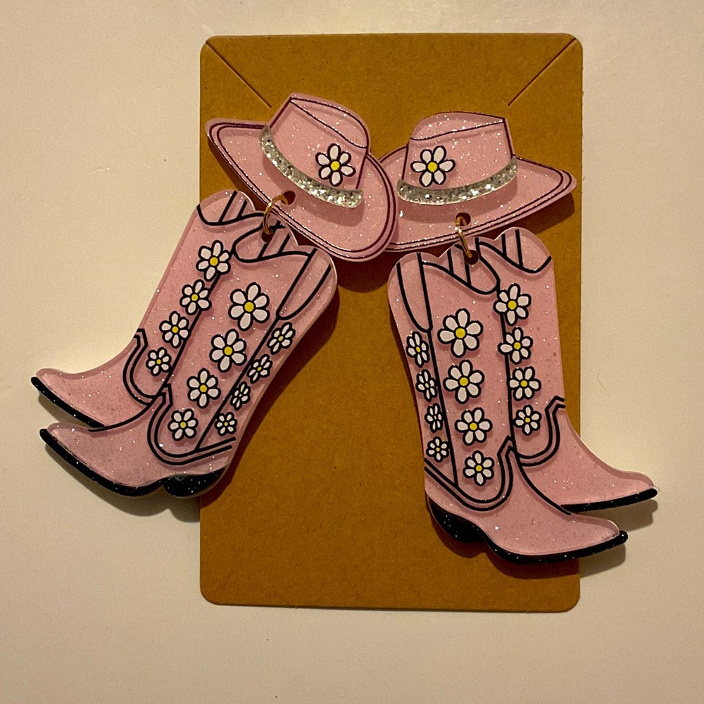 Fashion Jewelry Pink Cowboy Hat and Boot Earrings